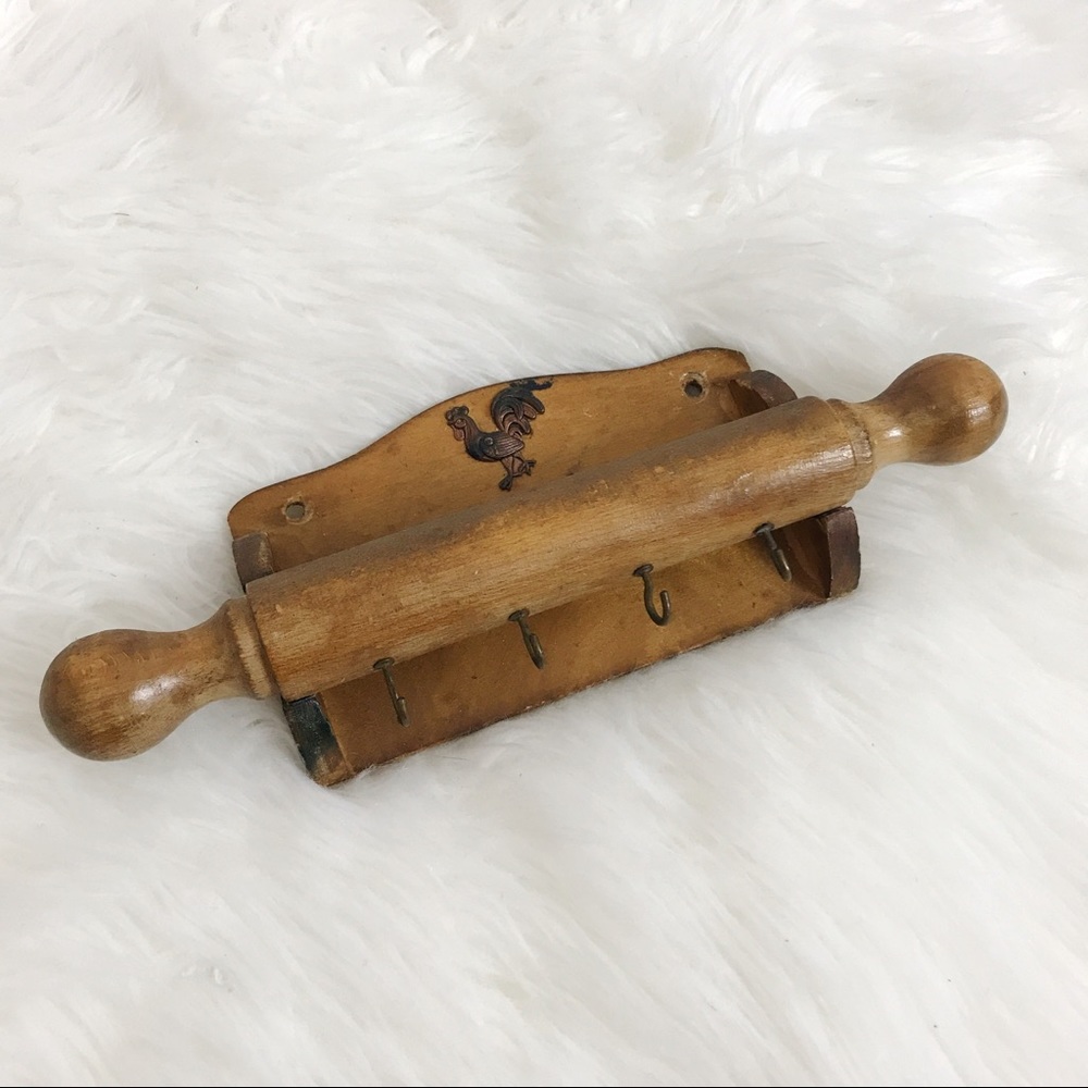 Vintage Farmhouse Rolling Pin Key Holder Rustic